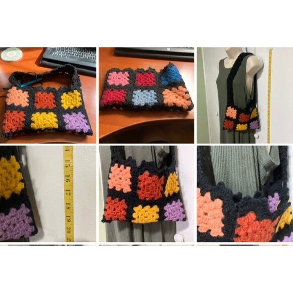 Granny Square Handmade Spring Floral Crochet Small Knit Tote Bag Shoulder Bag - Picture 5 of 7